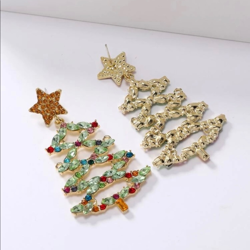Christmas Tree Rhinestone Earrings - Picture 3 of 6
